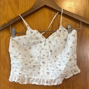 AMERICAN EAGLE Floral White Ruched Women's Tank